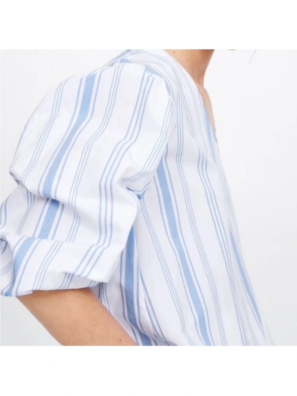 ZARA Striped Puff Sleeve Blouse Sz M